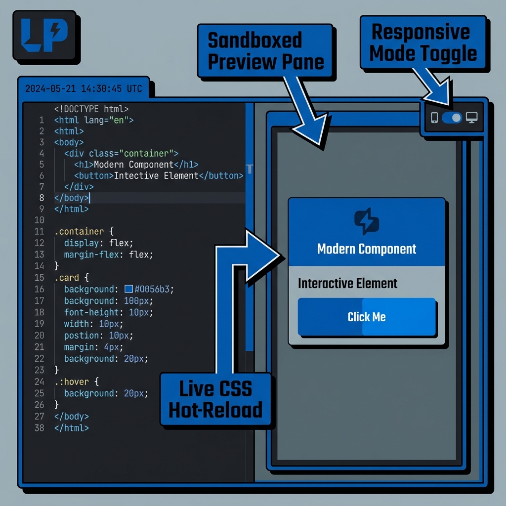 Technical interface of HTML Viewer with feature annotations and interactive controls
